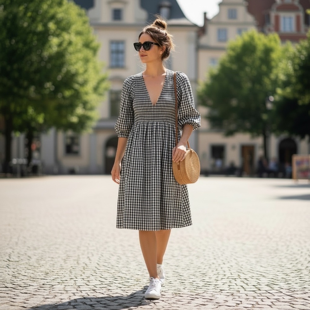 PTP19 Gingham Babydoll Puff Sleeve Mini Dress Cottagecore Summer Picnic